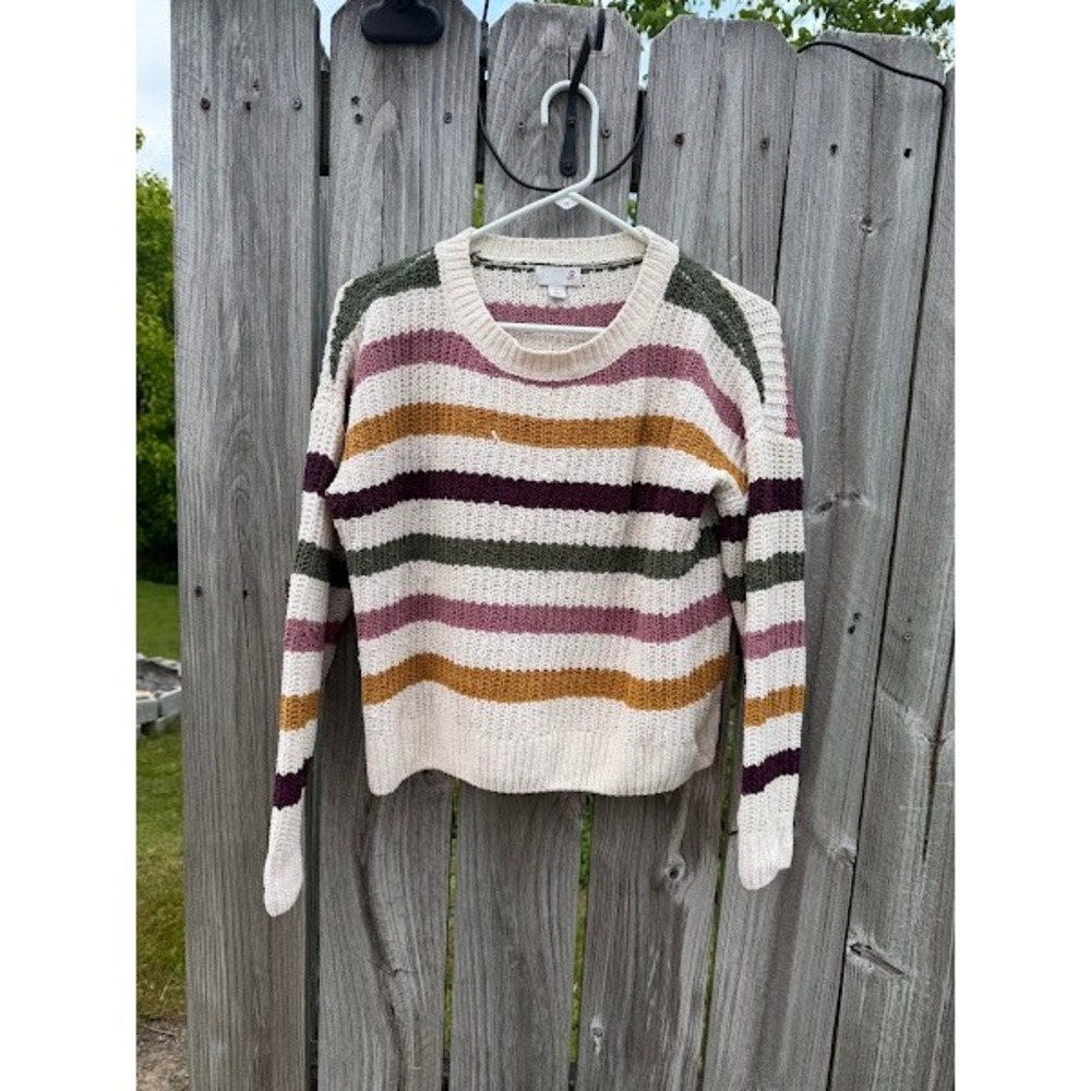 SO‎ Womens Striped Crewneck Sweater Multicolor Chunky Knit Pullover Size Small
